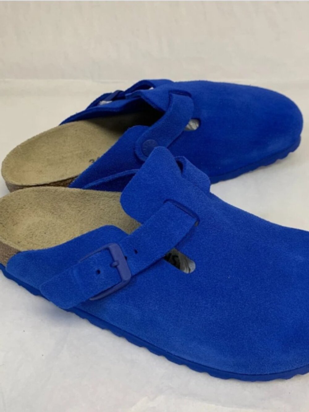 Birkenstock Boston Ultra Blue Suede Leather Regular Width Sandals - Picture 2 of 5
